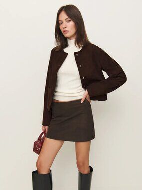 Reformation Veda Reed Leather Jacket Mole Suede